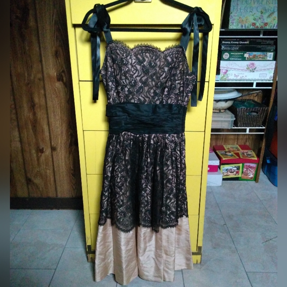 Vintage 1950s Black Lace Prom Dress
